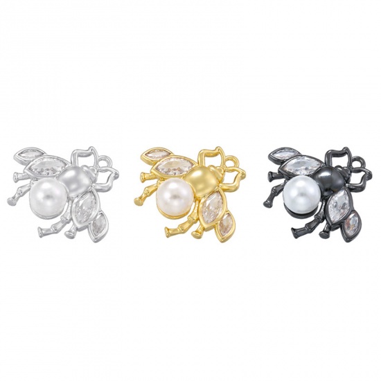 Picture of Brass Charms Multicolor Bee Animal Acrylic Imitation Pearl Clear Rhinestone 19.5mm x 17.5mm