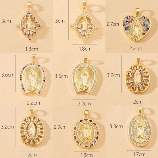 Picture of Brass Religious Pendants 18K Gold Plated Virgin Mary Micro Pave Clear Cubic Zirconia