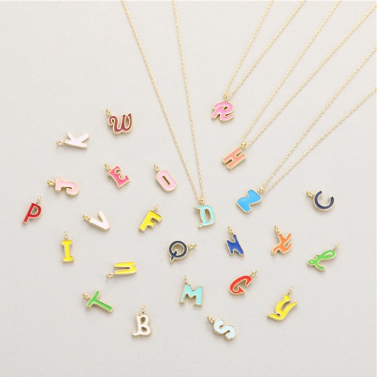 Picture of Brass Charms 14K Gold Plated Multicolor Capital Alphabet Initial Letter Enamel