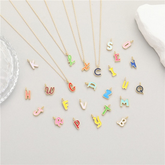 Picture of Brass Charms 14K Gold Plated Multicolor Capital Alphabet Initial Letter Enamel