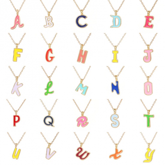 Picture of Brass Charms 14K Gold Plated Multicolor Capital Alphabet Initial Letter Enamel