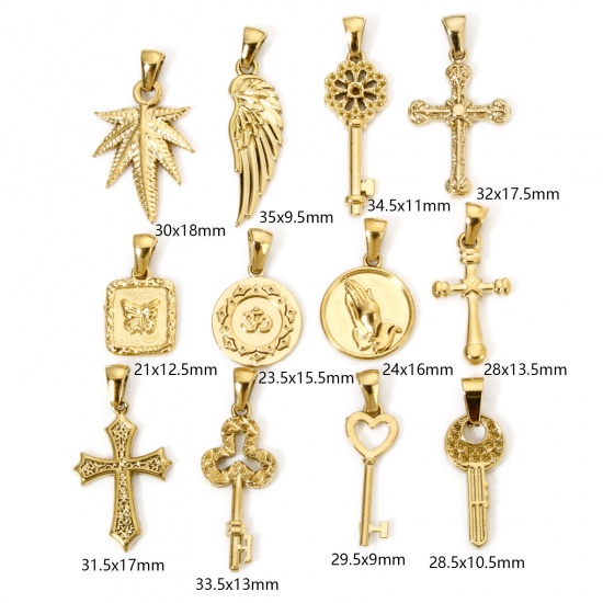 Picture of Vacuum Plating 304 Stainless Steel Retro Charm Pendant Gold Plated Key Cross