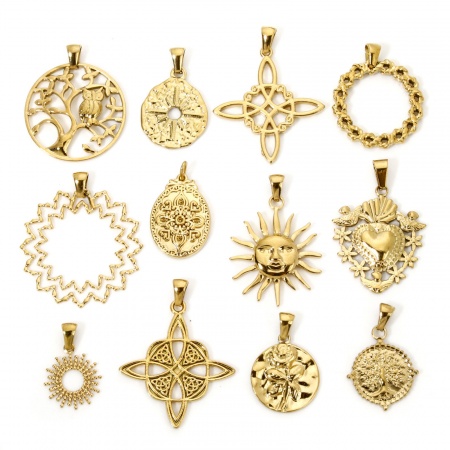 Immagine di 1 Pz Placcatura Sottovuoto 304 Acciaio Inossidabile Elegante Ciondoli Pendenti Cuore Oro Placcato Fiore Filigrana