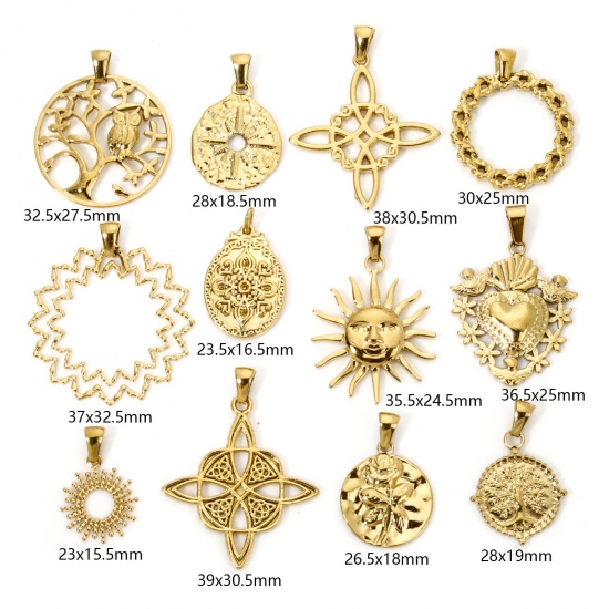 Picture of Vacuum Plating 304 Stainless Steel Stylish Pendants Gold Plated Heart Flower Hollow