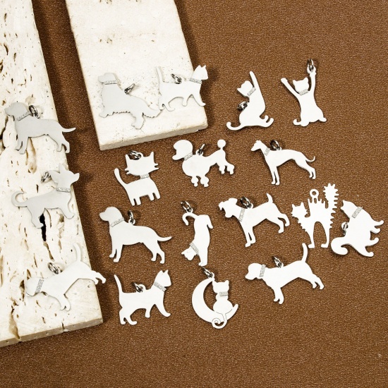 Picture of 304 Stainless Steel Blank Stamping Tags Charms Animal Silver Tone With Jump Ring