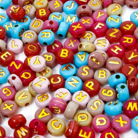 Acrylic Beads For DIY Jewelry Making Multicolor Round At Random Mixed Message " A-Z " Enamel About 7mm Dia., Hole: Approx 1.5mm