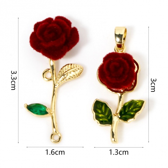 Picture of Brass Flocking Valentine's Day Pendants 14K Gold Plated Rose Flower 3D