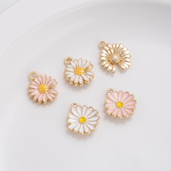 Picture of Eco-friendly Brass Charms 14K Real Gold Plated Multicolor Daisy Flower Enamel