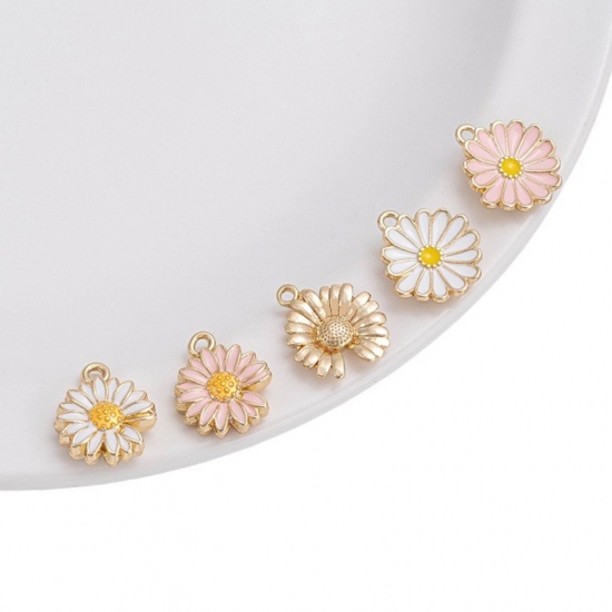 Picture of Eco-friendly Brass Charms 14K Real Gold Plated Multicolor Daisy Flower Enamel