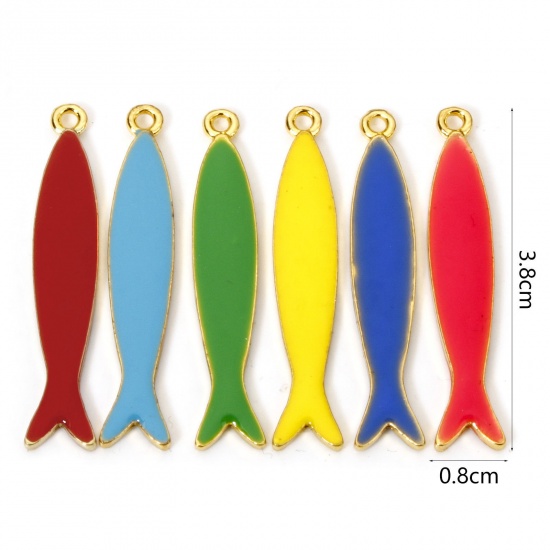 Immagine di 5 Pz Lega di Zinco Sequins Smaltati Ciondoli Pendenti Oro Placcato Multicolore Pesce Smalto 3.8cm x 0.8cm