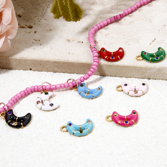 Immagine di 2 Pz Placcatura Sottovuoto 304 Acciaio Inossidabile Galassia Ciondoli Luna Oro Placcato Frittella Dolce Smalto Multicolore Strass