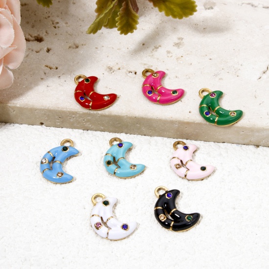 Immagine di 2 Pz Placcatura Sottovuoto 304 Acciaio Inossidabile Galassia Ciondoli Luna Oro Placcato Frittella Dolce Smalto Multicolore Strass