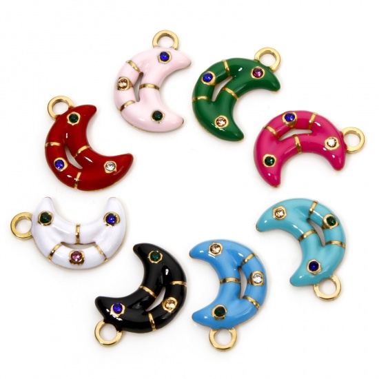 Immagine di 2 Pz Placcatura Sottovuoto 304 Acciaio Inossidabile Galassia Ciondoli Luna Oro Placcato Frittella Dolce Smalto Multicolore Strass