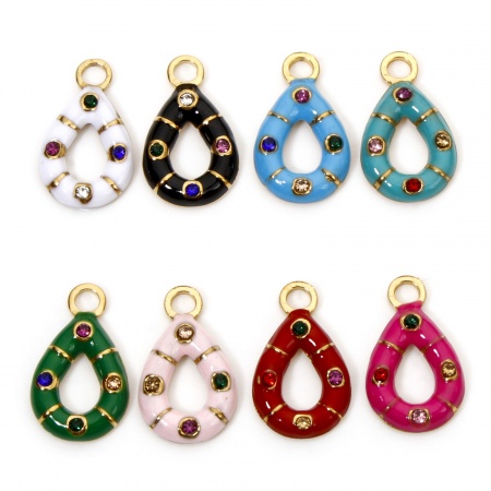 Vacuum Plating 304 Stainless Steel Geometric Charms Gold Plated Drop Donut Enamel Multicolor Rhinestone