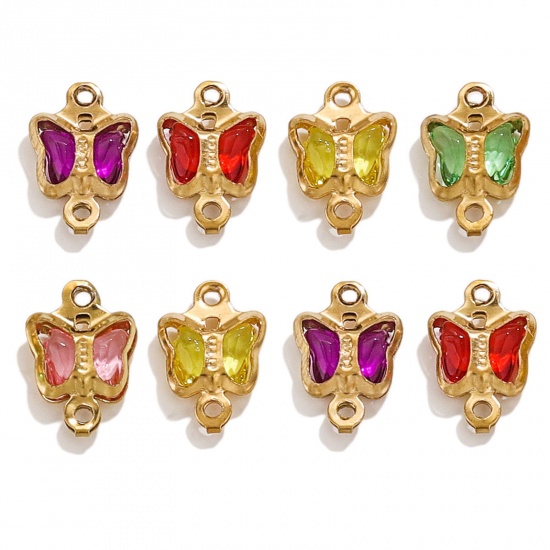 Picture of 304 Stainless Steel & Glass Connectors Charms Pendants Butterfly Animal 7mm x 6mm