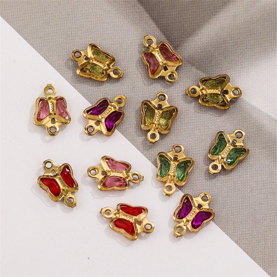 Picture of 304 Stainless Steel & Glass Connectors Charms Pendants Butterfly Animal 7mm x 6mm