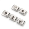 Picture of Stainless Steel Christmas Italian Charm Links For DIY Bracelet Jewelry Making Silver Tone Rectangle 10mm x 9mm