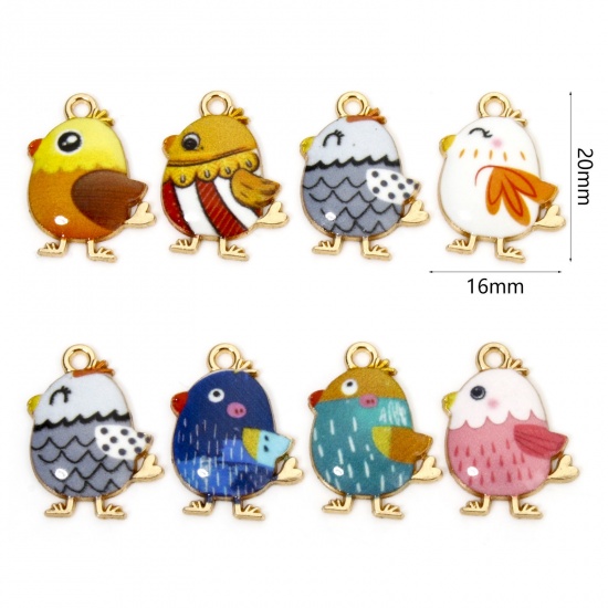 Picture of Zinc Based Alloy Easter Day Charms Gold Plated Multicolor Chicken Enamel 20mm x 16mm