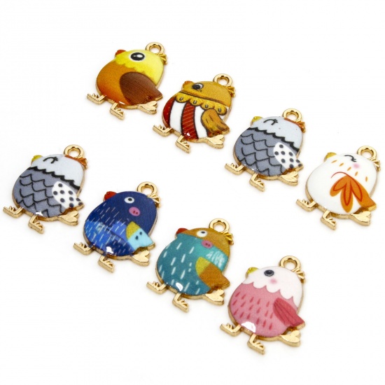 Picture of Zinc Based Alloy Easter Day Charms Gold Plated Multicolor Chicken Enamel 20mm x 16mm