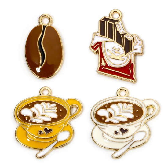 Picture of Zinc Based Alloy Charms Gold Plated Chocolate Coffee Enamel 24mm