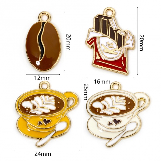 Immagine di 10 Pz Lega di Zinco Ciondoli Oro Placcato Cioccolata Caffè Smalto 24mm