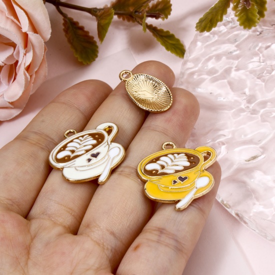 Picture of Zinc Based Alloy Charms Gold Plated Chocolate Coffee Enamel 24mm