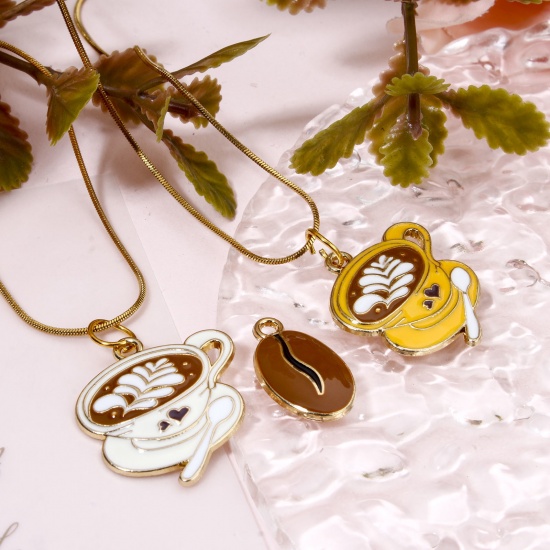 Picture of Zinc Based Alloy Charms Gold Plated Chocolate Coffee Enamel 24mm