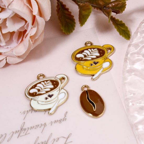 Picture of Zinc Based Alloy Charms Gold Plated Chocolate Coffee Enamel 24mm