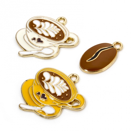 Picture of Zinc Based Alloy Charms Gold Plated Chocolate Coffee Enamel 24mm