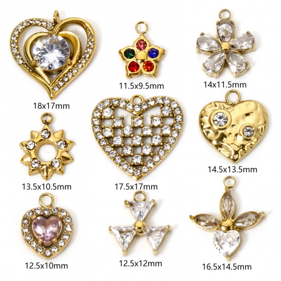 Immagine di 1 Pz Placcatura Sottovuoto 304 Acciaio Inossidabile San Valentino Ciondoli Cuore Oro Placcato Con Strass Trasparente Strass