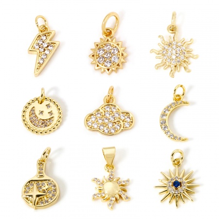 Brass Galaxy Charms 18K Gold Plated Sun