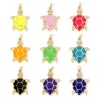 Image de 1 Pièce Breloques Bijoux d'Océan en Laiton Respectueux de la Nature Tortue de Mer Plaqué Or Véritable 18K Multicolore Émail à Zircone Cubique Clair 26mm x 17mm