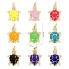 Image de 1 Pièce Breloques Bijoux d'Océan en Laiton Respectueux de la Nature Tortue de Mer Plaqué Or Véritable 18K Multicolore Émail à Zircone Cubique Clair 26mm x 17mm
