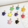 Image de 1 Pièce Breloques Bijoux d'Océan en Laiton Respectueux de la Nature Tortue de Mer Plaqué Or Véritable 18K Multicolore Émail à Zircone Cubique Clair 26mm x 17mm