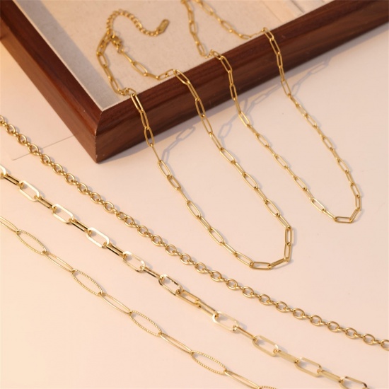 Imagen de Collares Al Por Mayor, Catena di Fermagli 14K Oro Real Chapado 304 Acero Inoxidable, Unisex Hipoalergénico Sencillo Sencillo & Casual Regalo Joyería Para Minorista, 1 Unidad