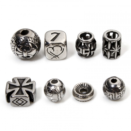 304 Stainless Steel Beads For DIY Jewelry Making Antique Silver Color Carved Pattern