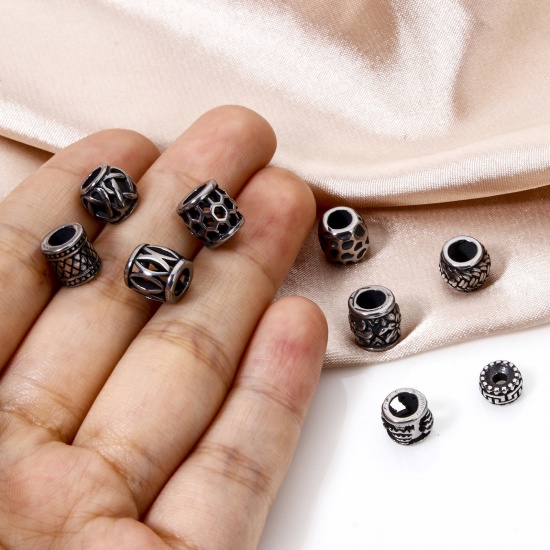 Bild von 2 Stück 304 Edelstahl Perlen zur DIY-Schmuckherstellung Barrel Antiksilber Textur
