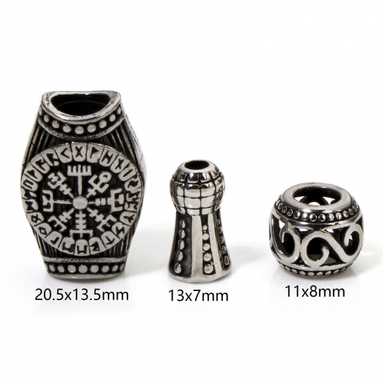 Imagen de 1 Unidad 304 Acero Inoxidable Cuentas Para Hacer Joyas De Bricolaje Geométrico Plata Antigua Textura