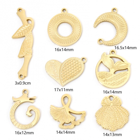 Bild von 2 Stück Vakuumbeschichtung 304 Edelstahl Charms 18K Vergoldet
