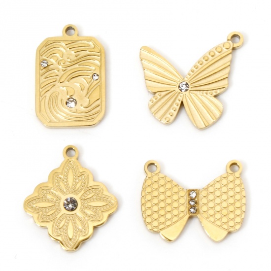 Picture of Vacuum Plating 304 Stainless Steel Charms 18K Gold Plated Rhinestone