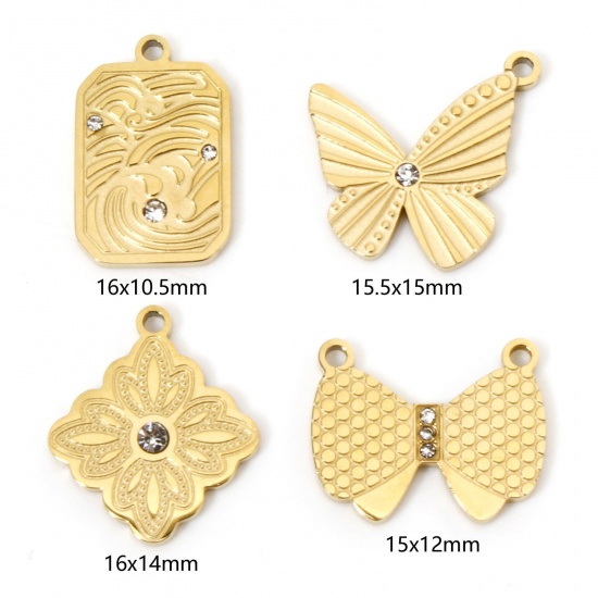 Picture of Vacuum Plating 304 Stainless Steel Charms 18K Gold Plated Rhinestone