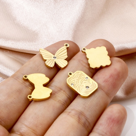 Picture of Vacuum Plating 304 Stainless Steel Charms 18K Gold Plated Rhinestone