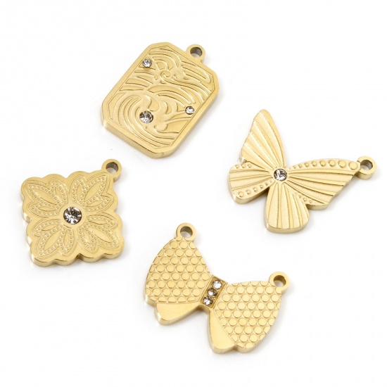 Picture of Vacuum Plating 304 Stainless Steel Charms 18K Gold Plated Rhinestone