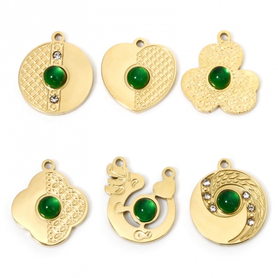 Immagine di 1 Pz Placcatura Sottovuoto 304 Acciaio Inossidabile Ciondoli Geometrica Placcato Oro 18K Verde Con Cabochon di Vetro