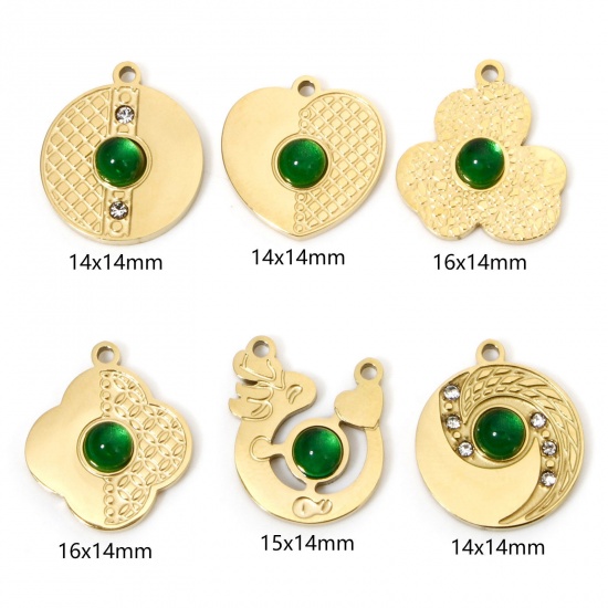 Immagine di 1 Pz Placcatura Sottovuoto 304 Acciaio Inossidabile Ciondoli Geometrica Placcato Oro 18K Verde Con Cabochon di Vetro