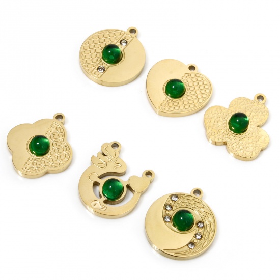Immagine di 1 Pz Placcatura Sottovuoto 304 Acciaio Inossidabile Ciondoli Geometrica Placcato Oro 18K Verde Con Cabochon di Vetro