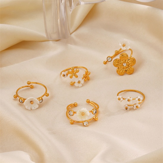 Picture of Vacuum Plating Sweet & Cute Exquisite Multicolor 304 Stainless Steel Open Flower Rings For Women Engagement