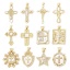 Immagine di 1 Pz Conchiglia & Ottone Religione Ciondoli Pendenti Placcato Oro 18K Croce Micro Spianare Trasparente Cubic Zirconiae