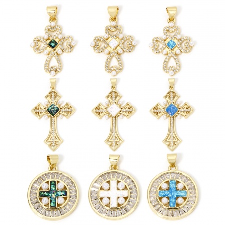 1 Pièce Pendentif Breloque Religieux en Laiton Plaqué Or 18K Opale Imitation
