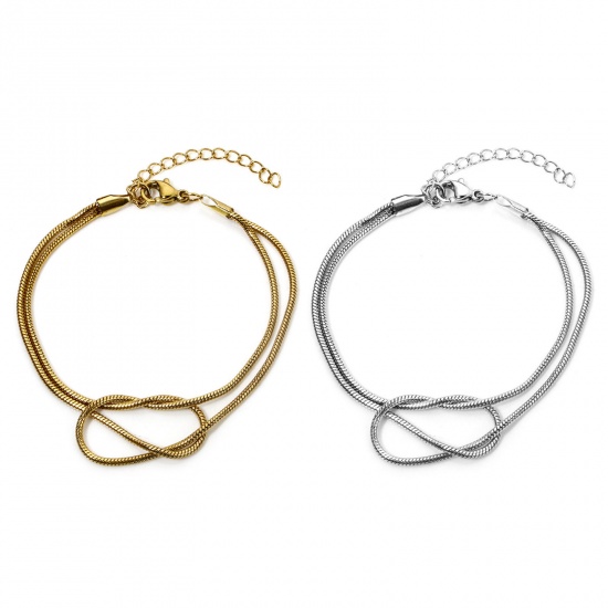 Immagine di 1 Pz 304 Acciaio Inossidabile Doppio Strato Catena di Serpente Braccialetti Nodo d'amore 17cm Lunghezza